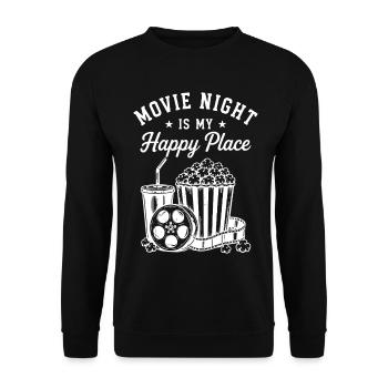 Movie Night is my Happy Place Kino Film Popcorn - Unisex Pullover - Schwarz - Vorne - Alina (178cm) & Michal (187cm)