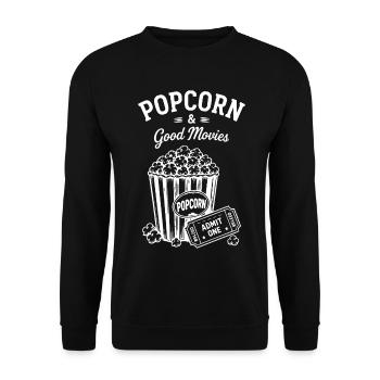 Popcorn and Good Movies Kino Film Ticket - Unisex Pullover - Schwarz - Vorne - Alina (178cm) & Michal (187cm)