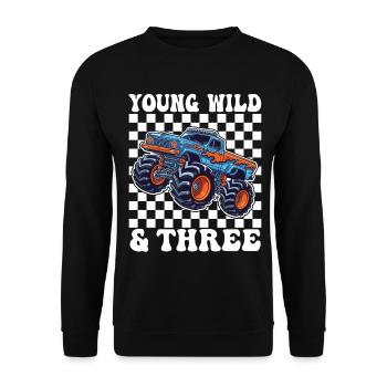 Young Wild & Three Monster Truck - Unisex Pullover - Schwarz - Vorne - Alina (178cm) & Michal (187cm)