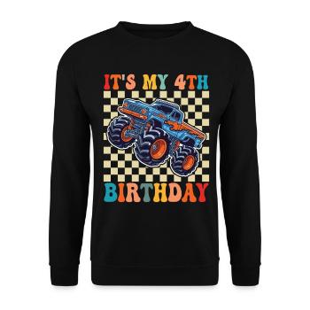 4ter Geburtstag Monstertruck - Unisex Pullover - Schwarz - Vorne - Alina (178cm) & Michal (187cm)