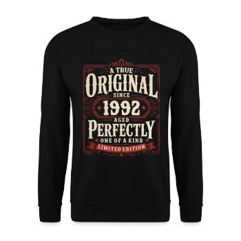 Cadeau de 34e anniversaire Vintage original 1992 - Sweat-shirt Unisexe - noir - Devant - Alina (178cm) & Michal (187cm)