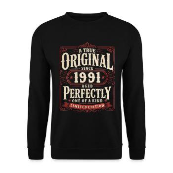 Cadeau d’anniversaire pour le 35e anniversaire Millésime original 1991 - Sweat-shirt Unisexe - noir - Devant - Alina (178cm) & Michal (187cm)