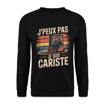 T-Shirt Humour Cadeau Cariste Original Collègues - Sweat-shirt Unisexe - noir - Devant - Alina (178cm) & Michal (187cm)