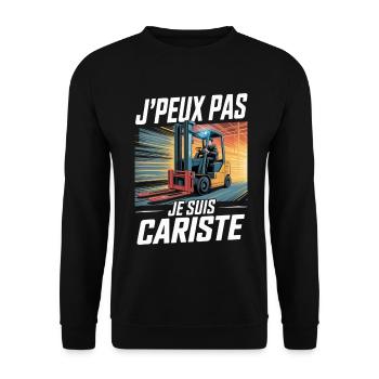 T-Shirt Humour Cariste Chariot Élévateur Cadeau - Sweat-shirt Unisexe - noir - Devant - Alina (178cm) & Michal (187cm)
