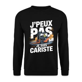 Humour Métier Logistique | T-Shirt Cariste Cadeau - Sweat-shirt Unisexe - noir - Devant - Alina (178cm) & Michal (187cm)
