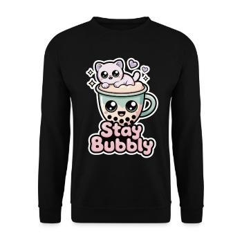 Stay Bubbly Shirt with Cat – Bubble Tea Shirt - Unisex Sweatshirt - black - Front - Alina (178cm) & Michal (187cm)