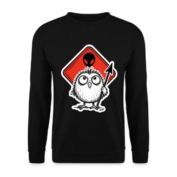 Owl with Alien Sign - Unisex Sweatshirt - black - Front - Alina (178cm) & Michal (187cm)