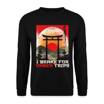 Onsen Thermalbad Bad I Brake For Onsen Trips - Unisex Pullover - Schwarz - Vorne - Alina (178cm) & Michal (187cm)