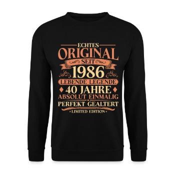 40. Geburtstag Echtes Original 1986 Vintage - Unisex Pullover - Schwarz - Vorne - Alina (178cm) & Michal (187cm)