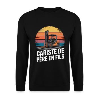 Humour Cariste De Père En Fils Cadeau Métier  - Sweat-shirt Unisexe - noir - Devant - Alina (178cm) & Michal (187cm)