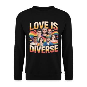 Love Is Diverse Pride Regenbogen - Unisex Pullover - Schwarz - Vorne - Alina (178cm) & Michal (187cm)