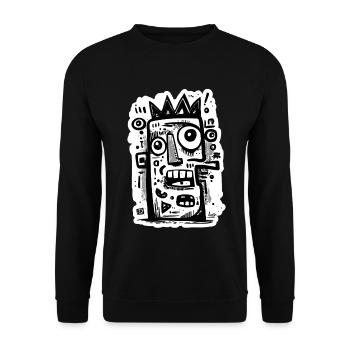 Gekrönte abstrakte Gesichtskunst - Unisex Pullover - Schwarz - Vorne - Alina (178cm) & Michal (187cm)