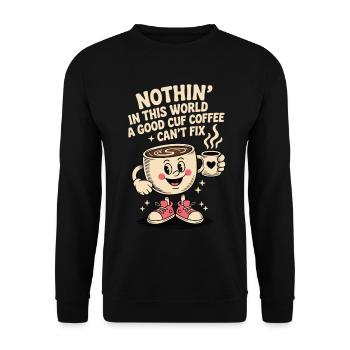 Coffee T-Shirt with Saying – Cute Cartoon Motif - Unisex Sweatshirt - black - Front - Alina (178cm) & Michal (187cm)
