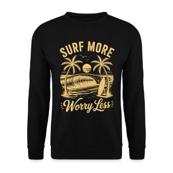 Surfez plus, inquiétez-vous, moins de vagues de vacances d’été - Sweat-shirt Unisexe - noir - Devant - Alina (178cm) & Michal (187cm)
