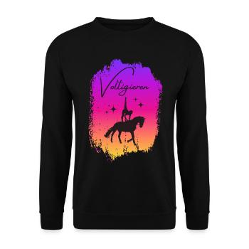 Voltigieren Nadel: Buntes Volti Sport Design - Unisex Pullover - Schwarz - Vorne - Alina (178cm) & Michal (187cm)