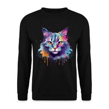 Bunte Splash Art Australische Nebelkatzengesicht - Unisex Pullover - Schwarz - Vorne - Alina (178cm) & Michal (187cm)