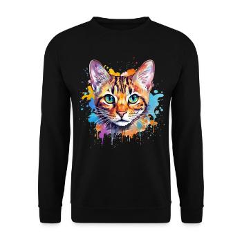 Splash Art Bengal Katzengesicht farbenfroh - Unisex Pullover - Schwarz - Vorne - Alina (178cm) & Michal (187cm)