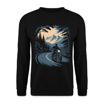 Biker Shirt mit Motorrad – Wald und Berge - Unisex Pullover - Schwarz - Vorne - Alina (178cm) & Michal (187cm)