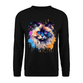Art coloré sur le visage de chat Birman avec éclaboussures - Sweat-shirt Unisexe - noir - Devant - Alina (178cm) & Michal (187cm)
