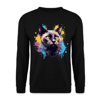 Splash Art Burmese Cat Face Colorful  - Unisex Sweatshirt - black - Front - Alina (178cm) & Michal (187cm)