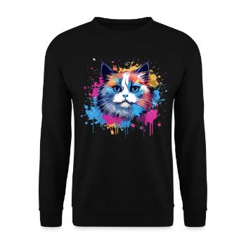 Birman-Katzengesicht Bunte Splash-Kunst - Unisex Pullover - Schwarz - Vorne - Alina (178cm) & Michal (187cm)