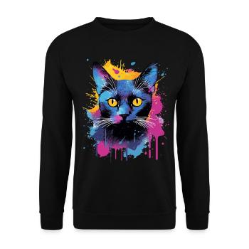 Splash Art Bombay Katzengesicht Bunt - Unisex Pullover - Schwarz - Vorne - Alina (178cm) & Michal (187cm)
