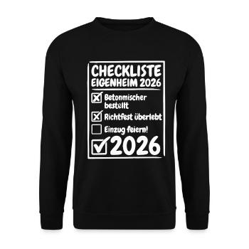 Checkliste Eigenheim 2026 Hausbau - Unisex Pullover - Schwarz - Vorne - Alina (178cm) & Michal (187cm)