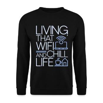 Remote Developer Living That WiFi Web Developer - Unisex Pullover - Schwarz - Vorne - Alina (178cm) & Michal (187cm)