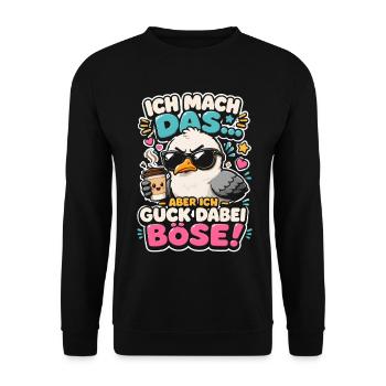 Ich mach das aber ich guck dabei böse Möwe Kaffee  - Unisex Pullover - Schwarz - Vorne - Alina (178cm) & Michal (187cm)