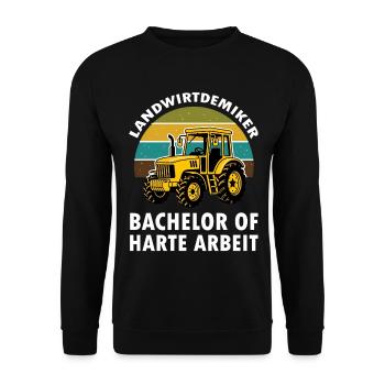 Landwirt Bachalor of harte Arbeit mit Traktor - Unisex Pullover - Schwarz - Vorne - Alina (178cm) & Michal (187cm)