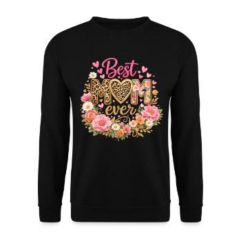 Best Mom Ever – Leopard Style and Flower Crown - Unisex Sweatshirt - black - Front - Alina (178cm) & Michal (187cm)