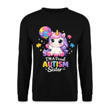 Autismus-Schwester Stolzes Einhorngeschenk - Unisex Pullover - Schwarz - Vorne - Alina (178cm) & Michal (187cm)