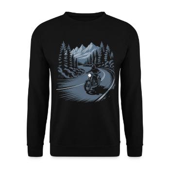 T-shirt de motard avec moto sur une route de montagne - Sweat-shirt Unisexe - noir - Devant - Alina (178cm) & Michal (187cm)