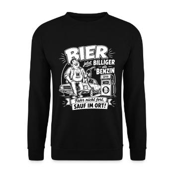 Bier Jetzt Billiger Als Benzin - Fahr Nicht Fort - Unisex Pullover - Schwarz - Vorne - Alina (178cm) & Michal (187cm)