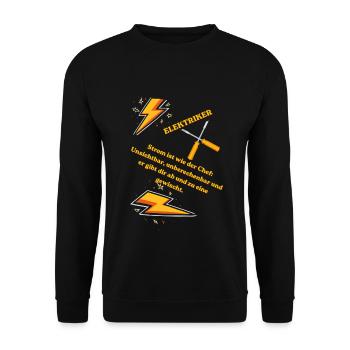 Elektriker T-Shirt Lustiges Geschenk Beruf Humor!! - Unisex Pullover - Schwarz - Vorne - Alina (178cm) & Michal (187cm)