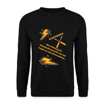 Elektriker T-Shirt Lustiges Geschenk Beruf Humor!! - Unisex Pullover - Schwarz - Vorne - Alina (178cm) & Michal (187cm)