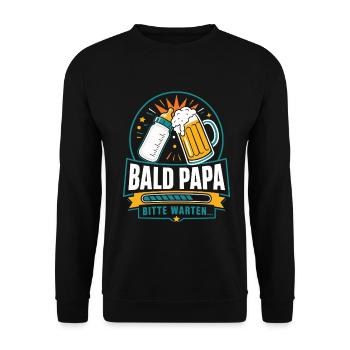 Bald Papa Bitte Warten – Bier Humor - Unisex Pullover - Schwarz - Vorne - Alina (178cm) & Michal (187cm)