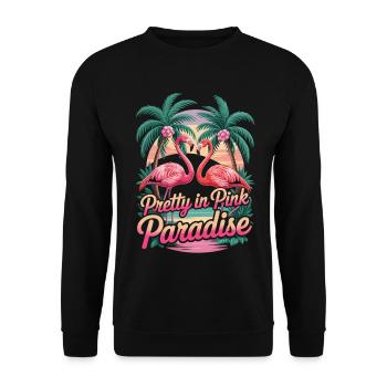 Chemise flamant rose avec palmiers – Paradis rose - Sweat-shirt Unisexe - noir - Devant - Alina (178cm) & Michal (187cm)