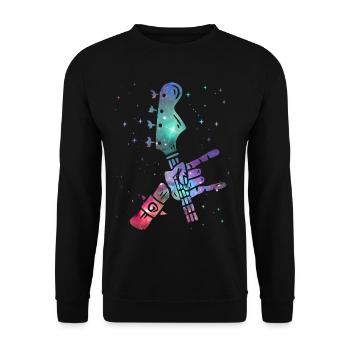 Gitarrist Gitarrenspieler Weltraum Kinder Gitarre - Unisex Pullover - Schwarz - Vorne - Alina (178cm) & Michal (187cm)