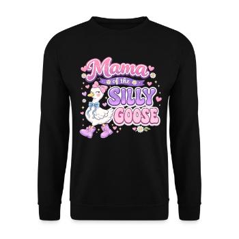 Mama of the Silly Goose – Grooviger Retro-Stil - Unisex Pullover - Schwarz - Vorne - Alina (178cm) & Michal (187cm)
