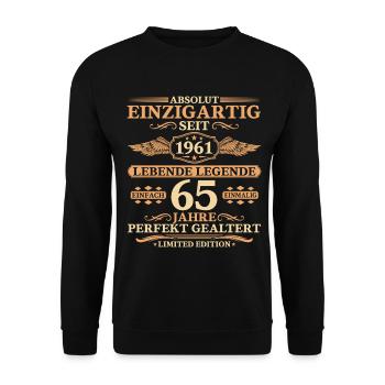 Einzigartig seit 1961 – 65. Geburtstag Geschenk - Unisex Pullover - Schwarz - Vorne - Alina (178cm) & Michal (187cm)