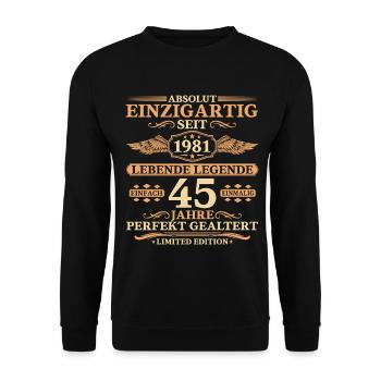 Einzigartig seit 1981 – 45. Geburtstag Geschenk - Unisex Pullover - Schwarz - Vorne - Alina (178cm) & Michal (187cm)