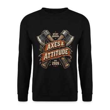 Lumberjacks, Lumberjacks, Lumberjacks, Axes & Attitude - Unisex Sweatshirt - black - Front - Alina (178cm) & Michal (187cm)