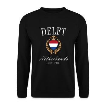 Couronne des armoiries de Delft – Souvenir de voyage aux Pays-Bas - Sweat-shirt Unisexe - noir - Devant - Alina (178cm) & Michal (187cm)