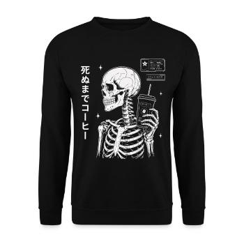 Kaffee Skelett Japan Style Shirt - Unisex Pullover - Schwarz - Vorne - Alina (178cm) & Michal (187cm)
