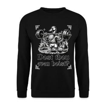 Hehst du überhaupt mittelalterliche Ritter auf - Unisex Pullover - Schwarz - Vorne - Alina (178cm) & Michal (187cm)