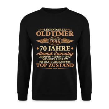 Legendärer Oldtimer 1956 – 70. Geburtstag - Unisex Pullover - Schwarz - Vorne - Alina (178cm) & Michal (187cm)