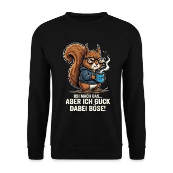 Eichhörnchen Böse Lustig Spruch - Unisex Pullover - Schwarz - Vorne - Alina (178cm) & Michal (187cm)