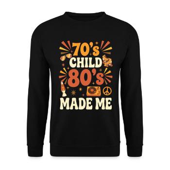 70er Kind 80er Retro Nostalgie - Unisex Pullover - Schwarz - Vorne - Alina (178cm) & Michal (187cm)