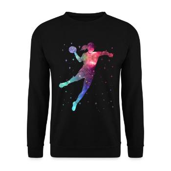 Handball Handballspielerin Weltraum Handballerin - Unisex Pullover - Schwarz - Vorne - Alina (178cm) & Michal (187cm)
